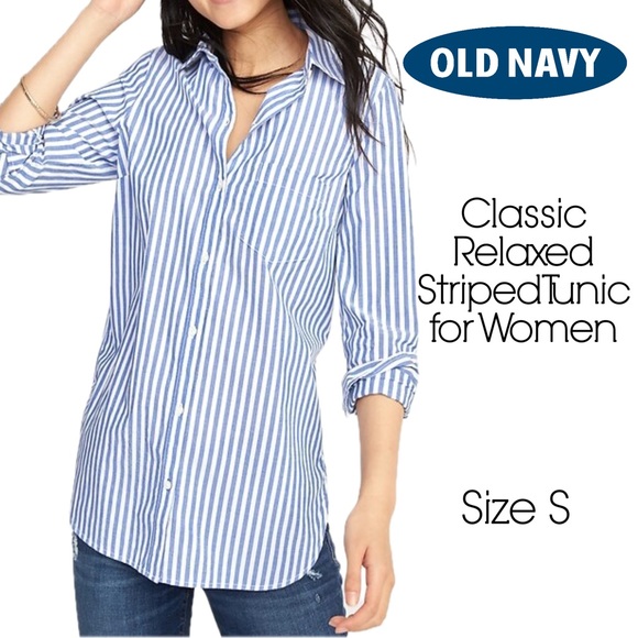 Old Navy Tops - Old Navy Women's Blue Stripe Relaxed Classic Tunic Shirt